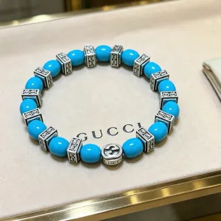 Gucci Pulsera de Cuentas Azules Plateadas Interconectadas Logotipo G