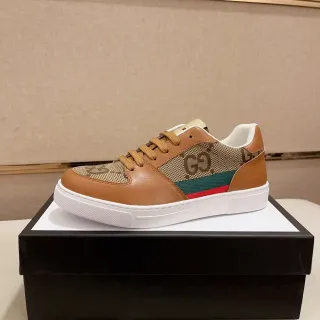 Gucci Brown Beige Monogram Canvas Leather Overlays Lifestyle Sneakers