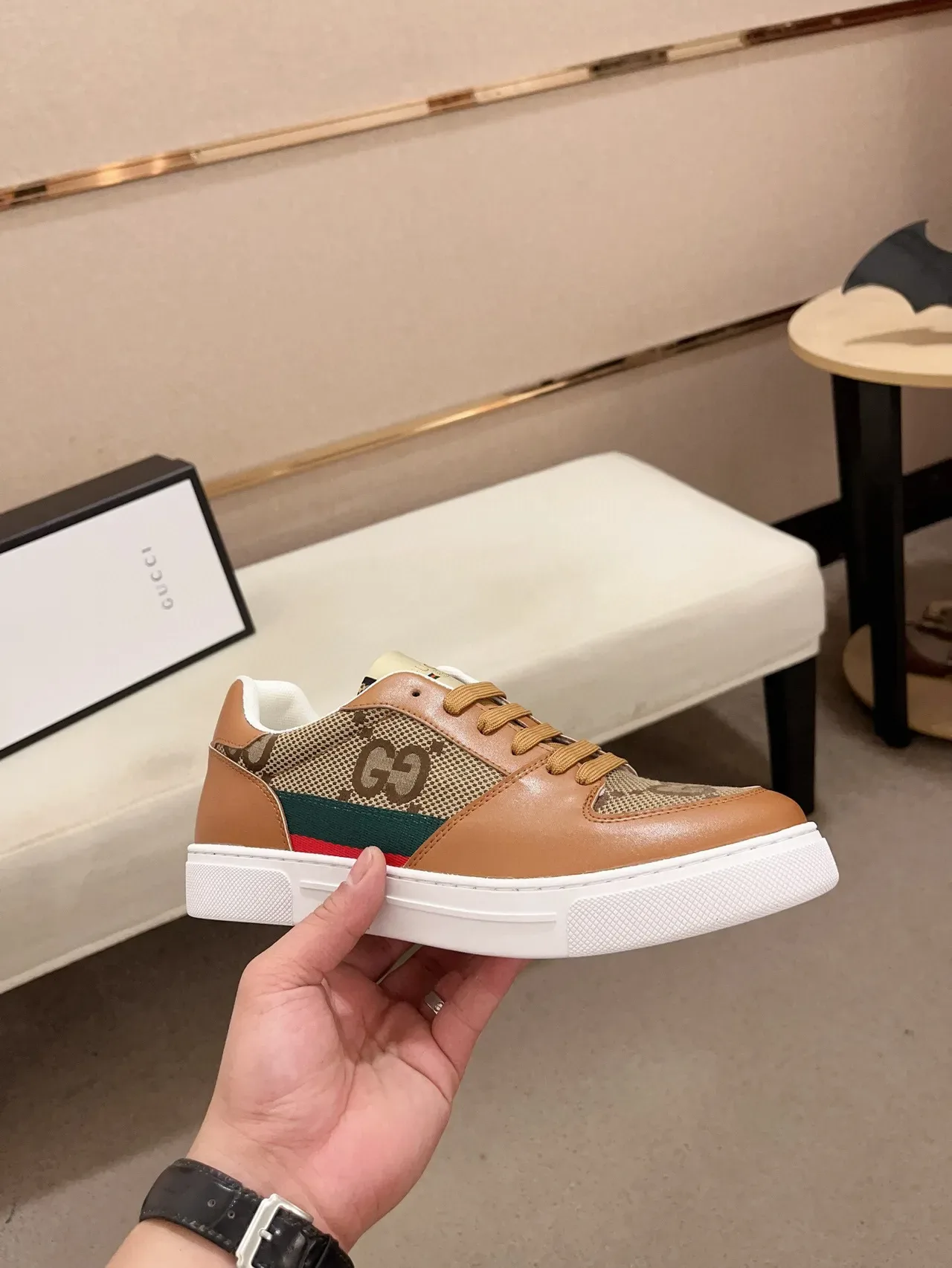 Gucci Brown Beige Monogram Canvas Leather Overlays Lifestyle Sneakers 4