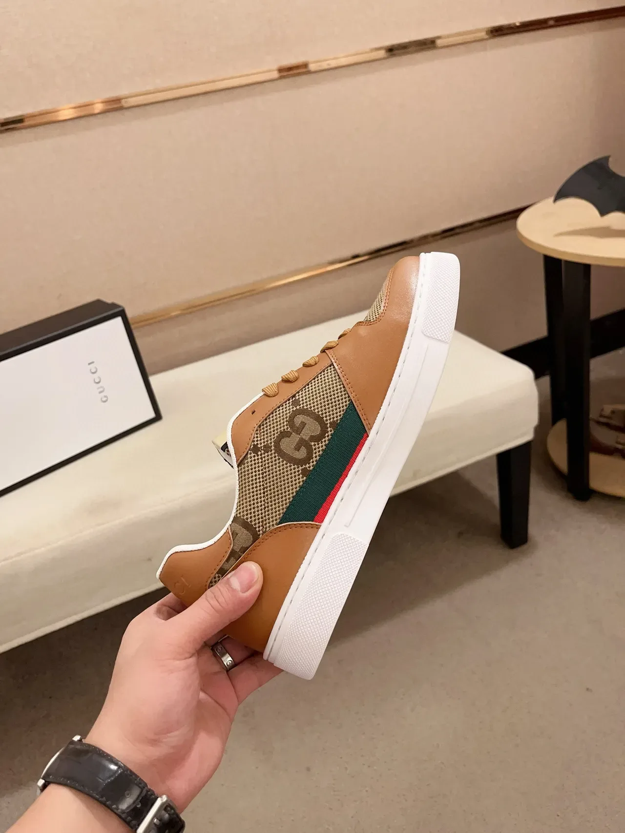 Gucci Brown Beige Monogram Canvas Leather Overlays Lifestyle Sneakers 5