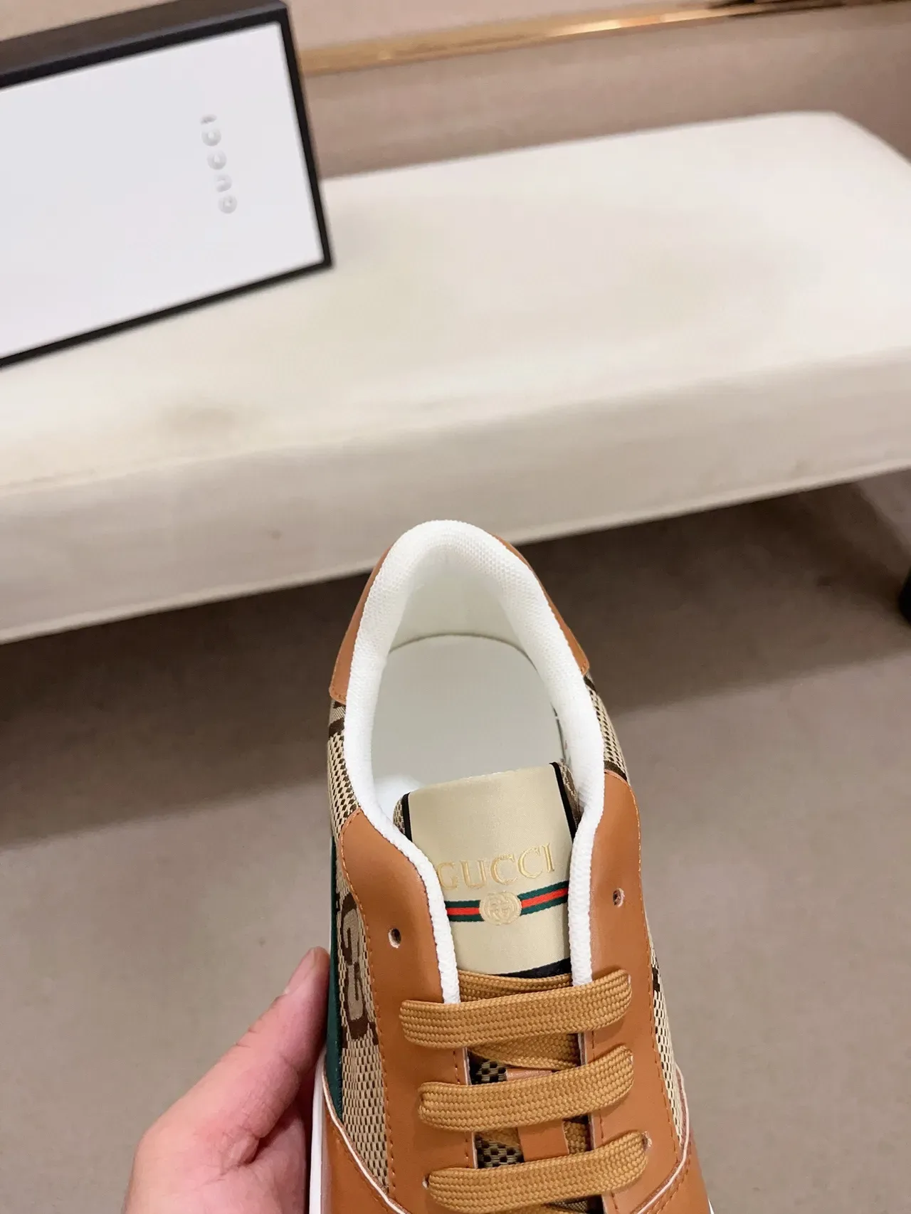 Gucci Brown Beige Monogram Canvas Leather Overlays Lifestyle Sneakers 6