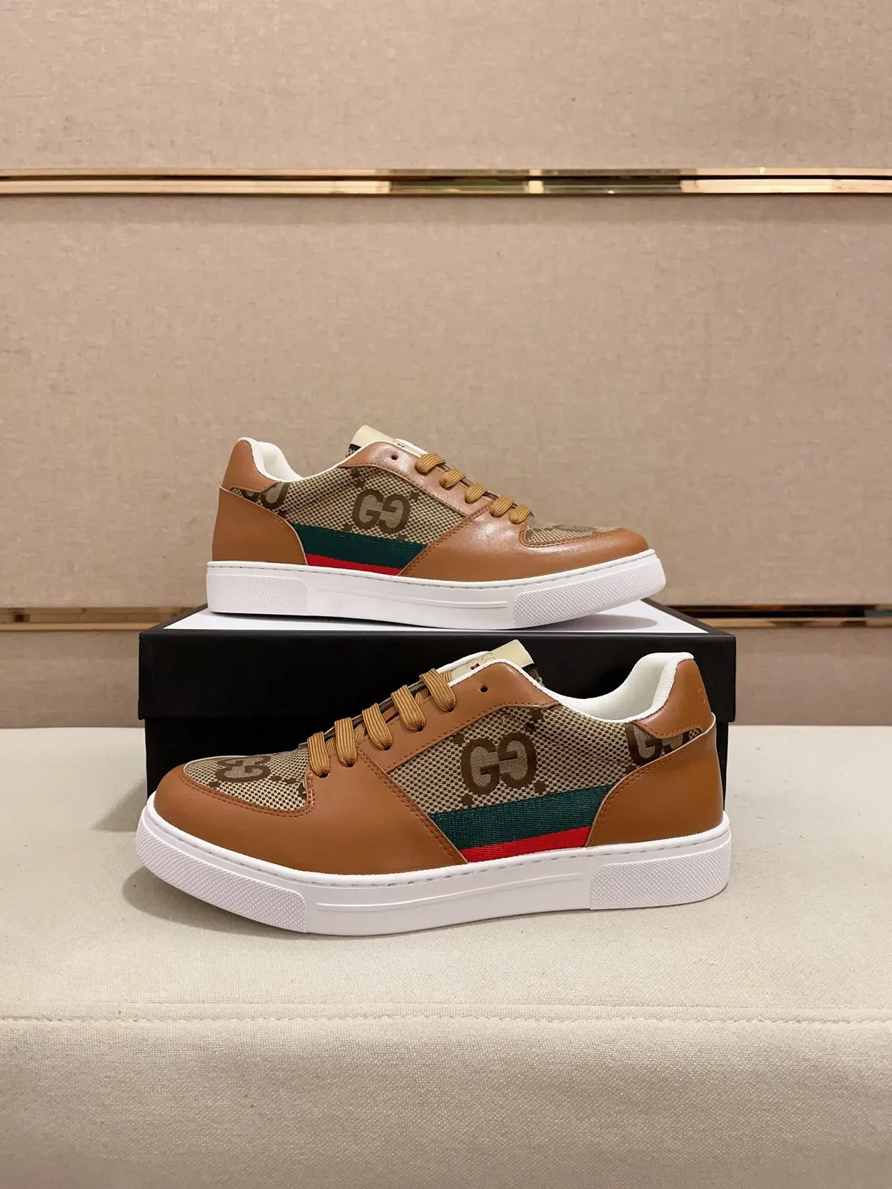 Gucci Brown Beige Monogram Canvas Leather Overlays Lifestyle Sneakers 7