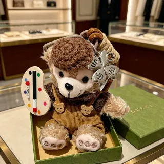 Gucci Brown Beige Plush Bear Knit Overalls Handbag