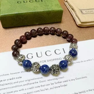 Gucci Brown Blue Beaded Stretch Design Polished Gemstone-Style Beads Bracelet