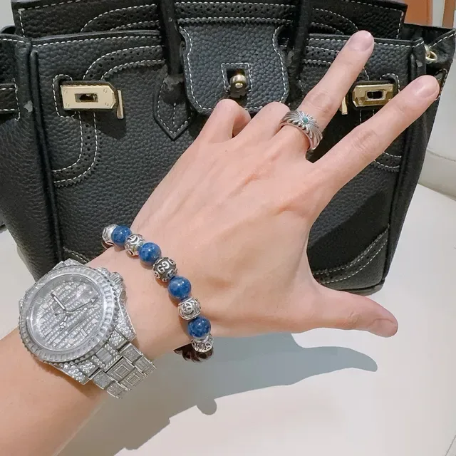 Gucci Brown Blue Beaded Stretch Design Polished Gemstone-Style Beads Bracelet 2
