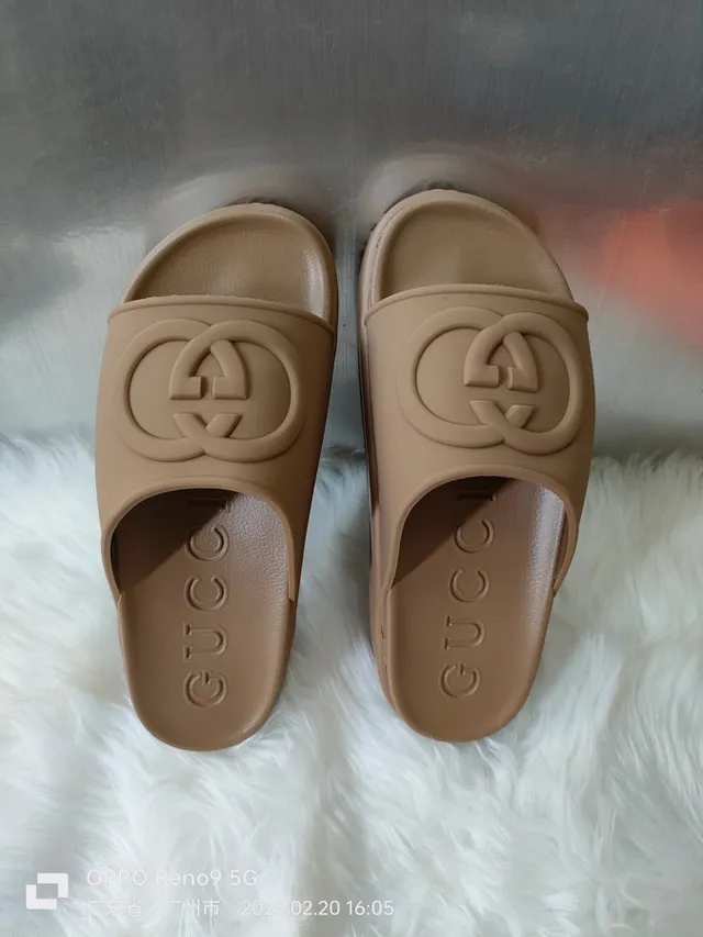 Gucci Brown Molded Rubber Embossed Logo Slippers 3