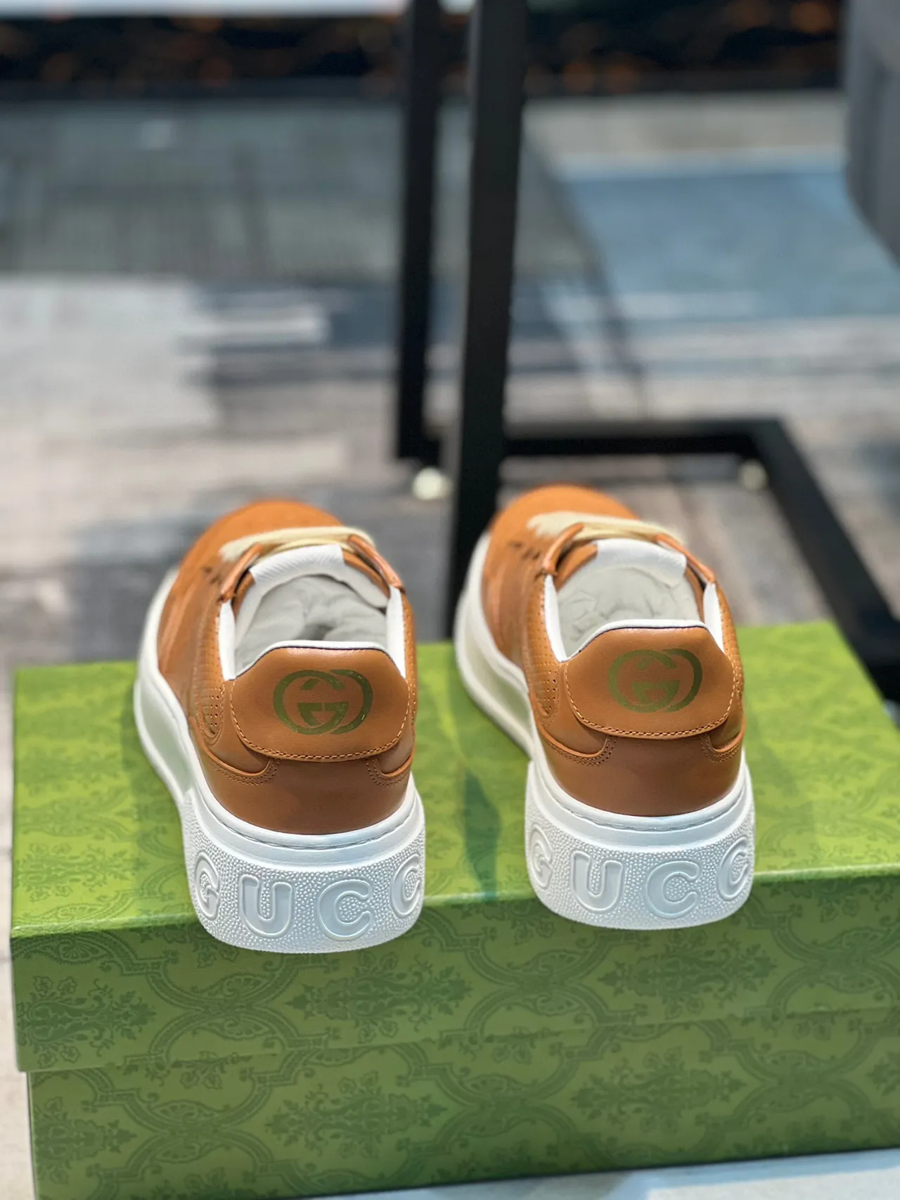 Gucci Brown White Embossed Interlocking G Logo Perforated Leather Panels Lifestyle Sneakers 2