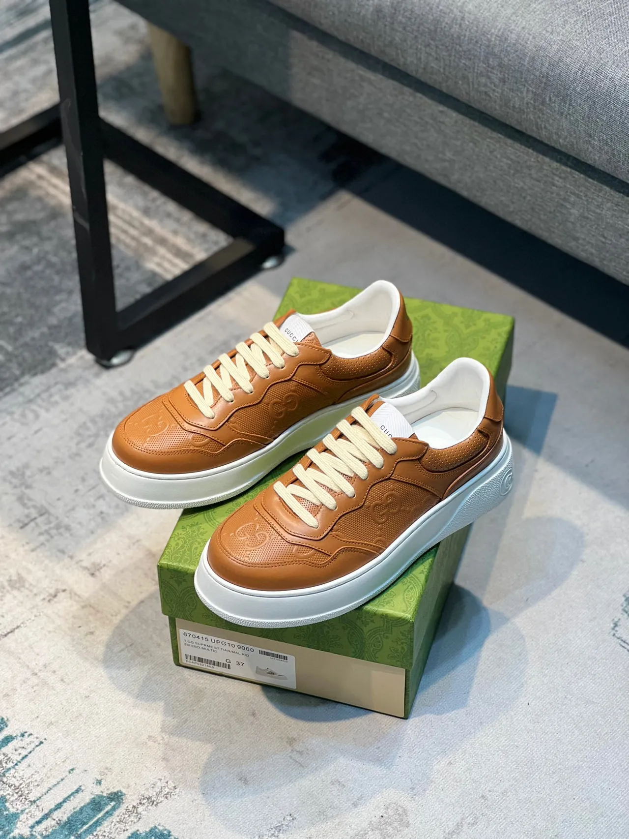 Gucci Brown White Embossed Interlocking G Logo Perforated Leather Panels Lifestyle Sneakers 7