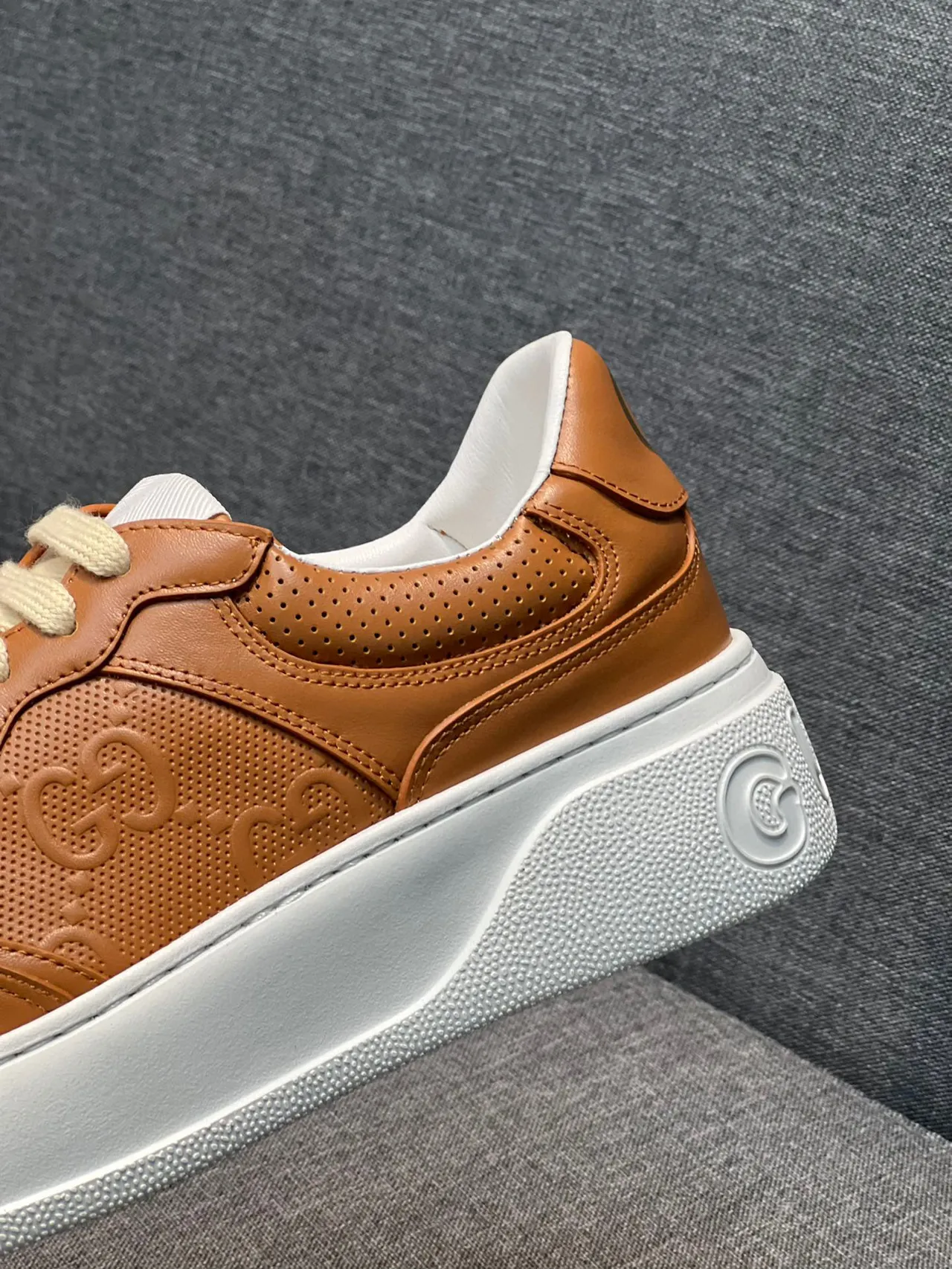 Gucci Brown White Embossed Interlocking G Logo Perforated Leather Panels Lifestyle Sneakers 8