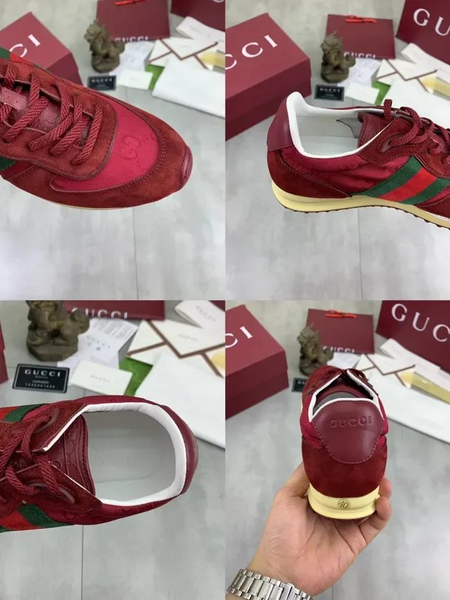 Gucci Burgundy Green Suede And Nylon Upper Web Stripe Detail Lifestyle Sneakers 3