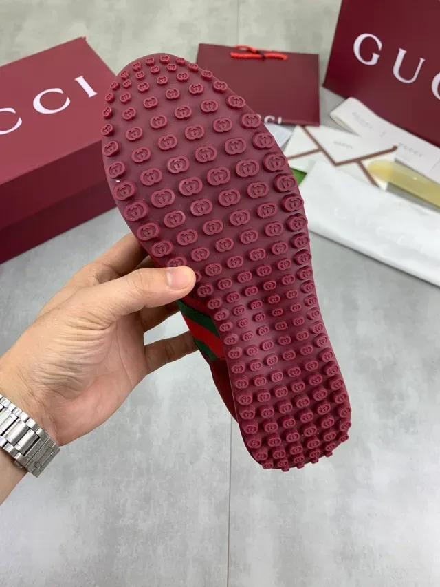 Gucci Burgundy Green Suede And Nylon Upper Web Stripe Detail Lifestyle Sneakers 4