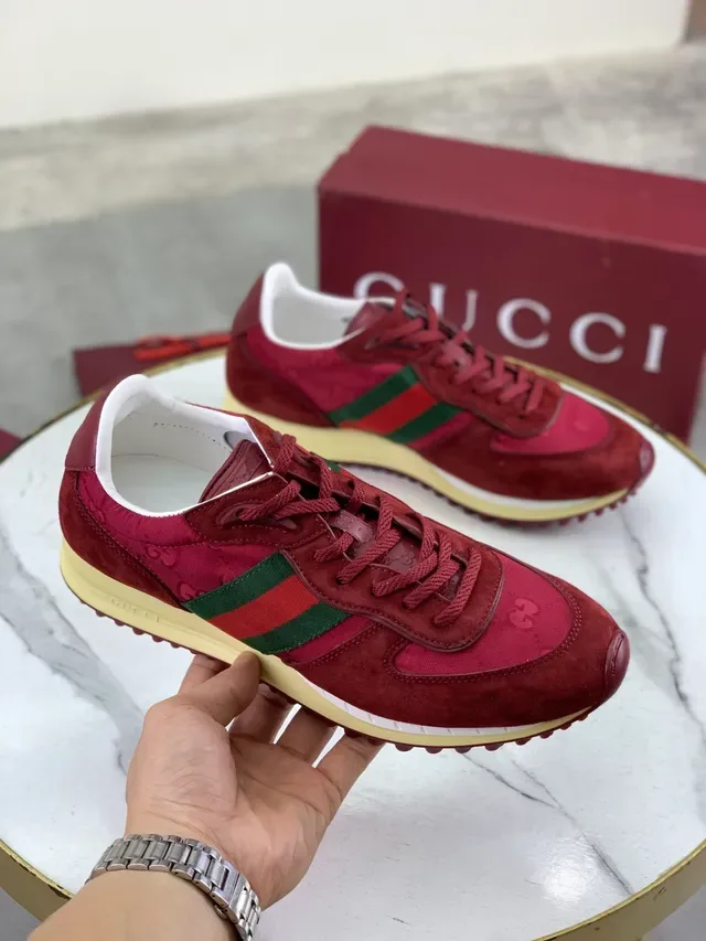 Gucci Burgundy Green Suede And Nylon Upper Web Stripe Detail Lifestyle Sneakers 5