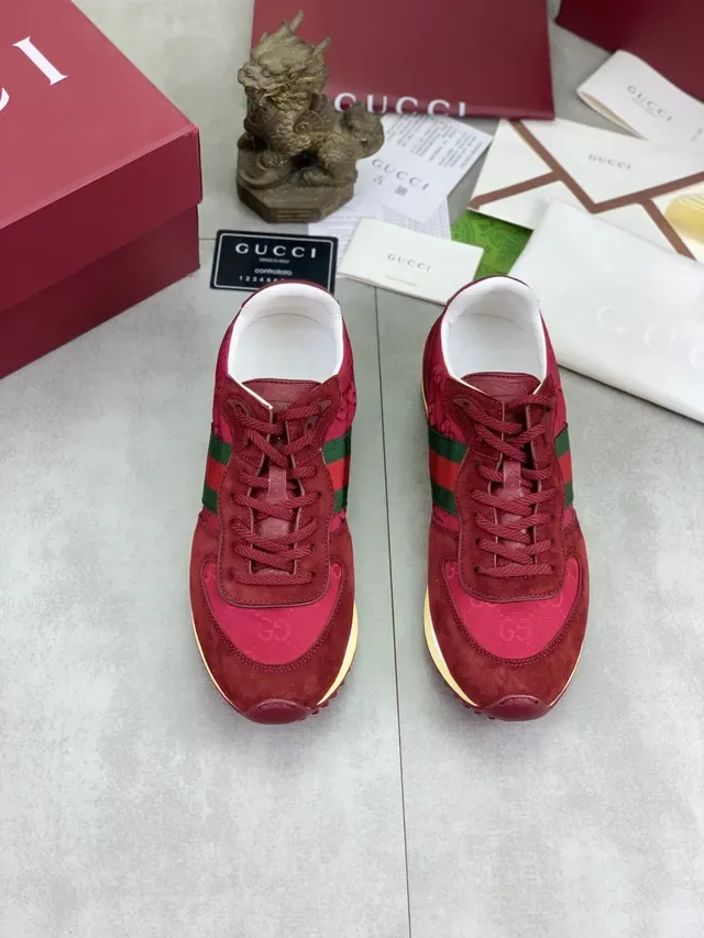 Gucci Burgundy Green Suede And Nylon Upper Web Stripe Detail Lifestyle Sneakers 6