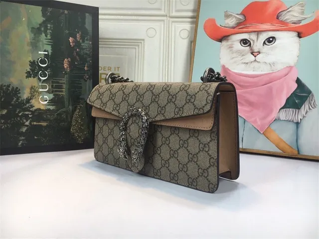 Gucci Dionysus بيج وأحمر GG Monogram قماش جلد غطاء تزيين حقيبة 17