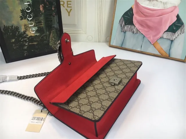 Gucci Dionysus بيج وأحمر GG Monogram قماش جلد غطاء تزيين حقيبة 22