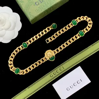 Gucci Dionysus Gold Green Curb Chain Cabochon Stones Fashion Belt Bag