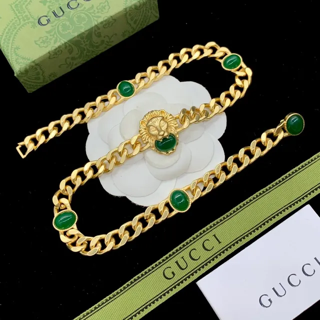 Gucci Dionysus Gold Green Curb Chain Cabochon Stones Fashion Belt Bag 4