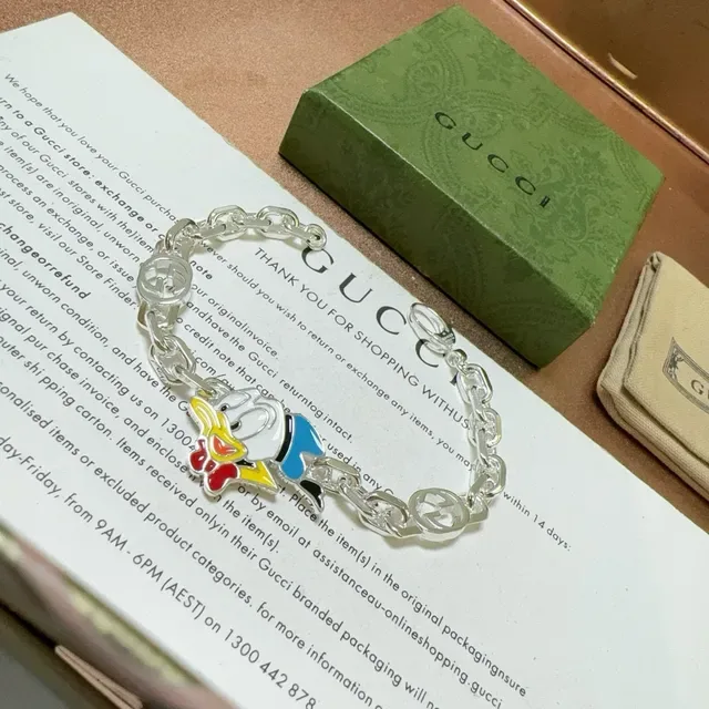 Gucci Disney x Silver Multicolor Chain-Link Enamel Charm Bracelet 6