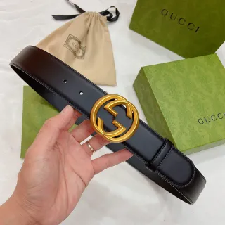 Gucci Double G Belt Black Leather Gold-Tone Buckle Leather Belt