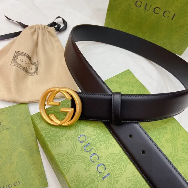 Gucci Double G Belt Cuir Noir Boucle Or Mat Cuir 3