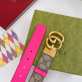 Gucci Double G Belt Reversible Pink and GG Monogram Leather Belt