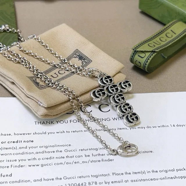 Gucci Double G Cross Silver Necklace 3