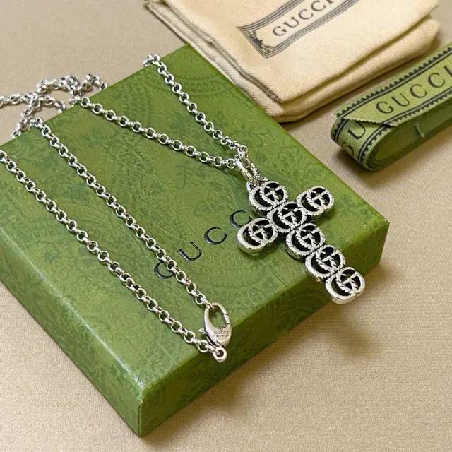 Gucci Double G Cross Silver Necklace 6