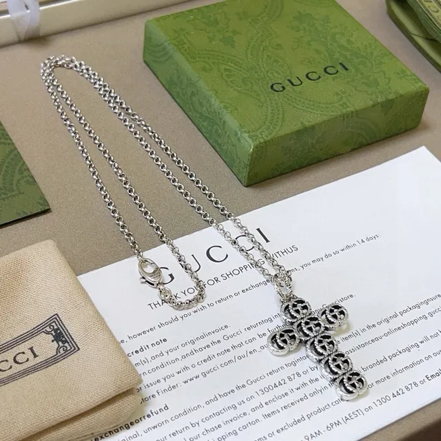 Gucci Double G Cross Silver Necklace 9