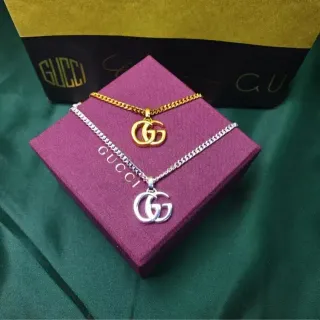 سلسلة كابل Gucci Double G قلادة متشابكة ذهبية فضية