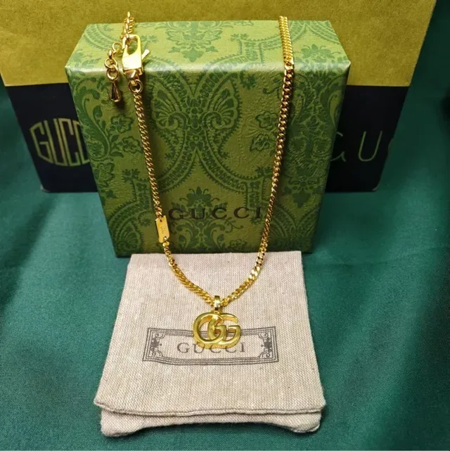 Gucci Double G Gold Silver Interlocking Pendant Cable Chain Necklace 2