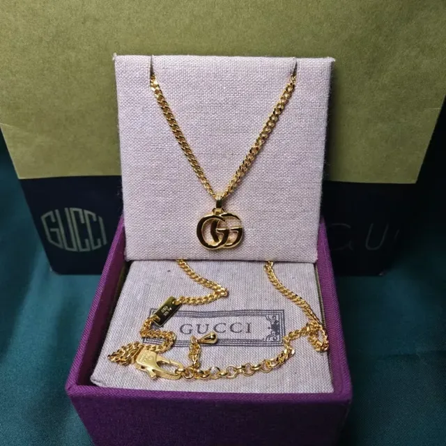 Gucci Double G Gold Silver Interlocking Pendant Cable Chain Necklace 3