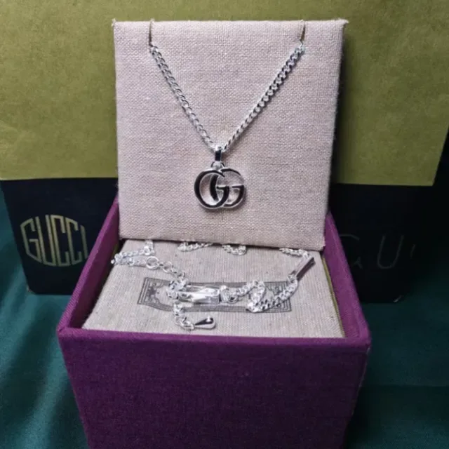 Gucci Double G Gold Silver Interlocking Pendant Cable Chain Necklace 5