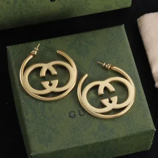 Gucci Double G Hoop Gold Metal Interlocking Logo Earrings