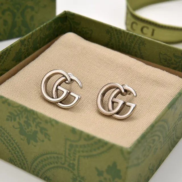 Gucci Double G Interlocking Logo Silver-Tone Stud Earrings 2