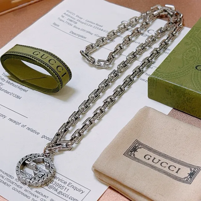 Gucci Double G Pendant Necklace Silver-Toned Chain Necklace 2