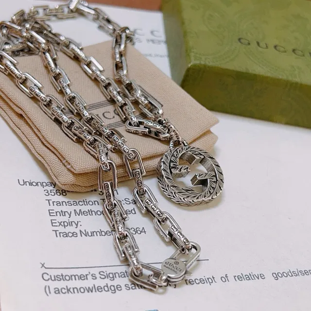 Gucci Double G Pendant Necklace Silver-Toned Chain Necklace 6