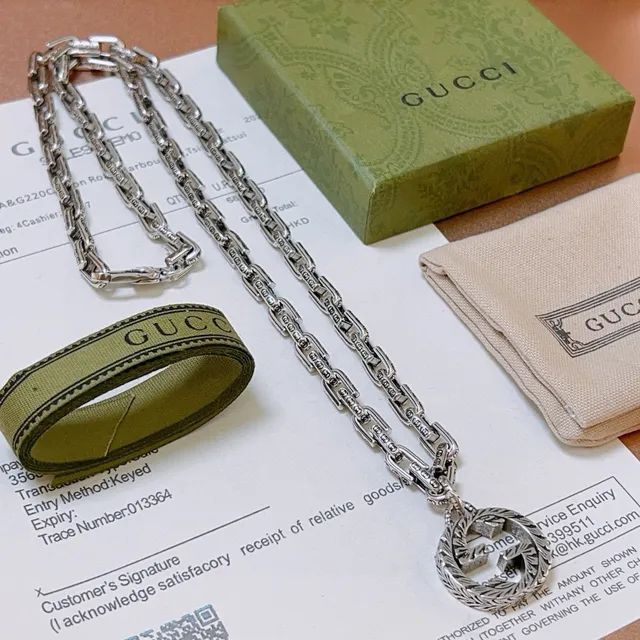 Gucci Double G Pendant Necklace Silver-Toned Chain Necklace 7