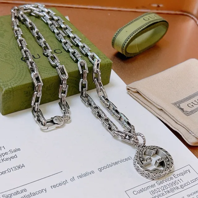 Gucci Double G Pendant Necklace Silver-Toned Chain Necklace 9