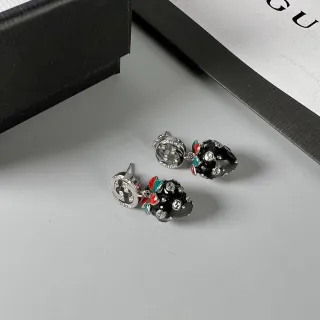 Gucci Double G Strawberry Enamel Crystal Earrings
