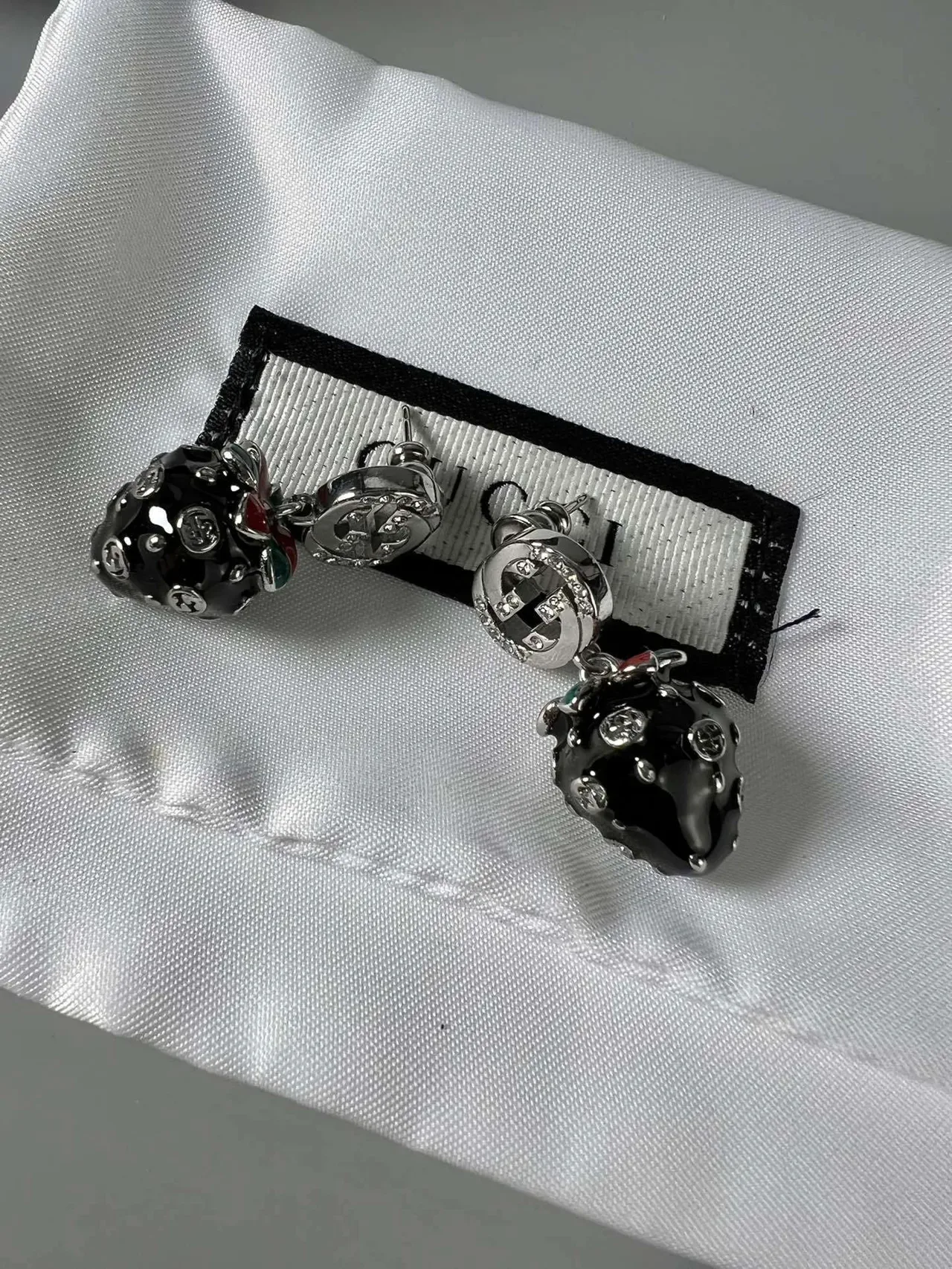 Gucci Double G Strawberry Enamel Crystal Earrings 4