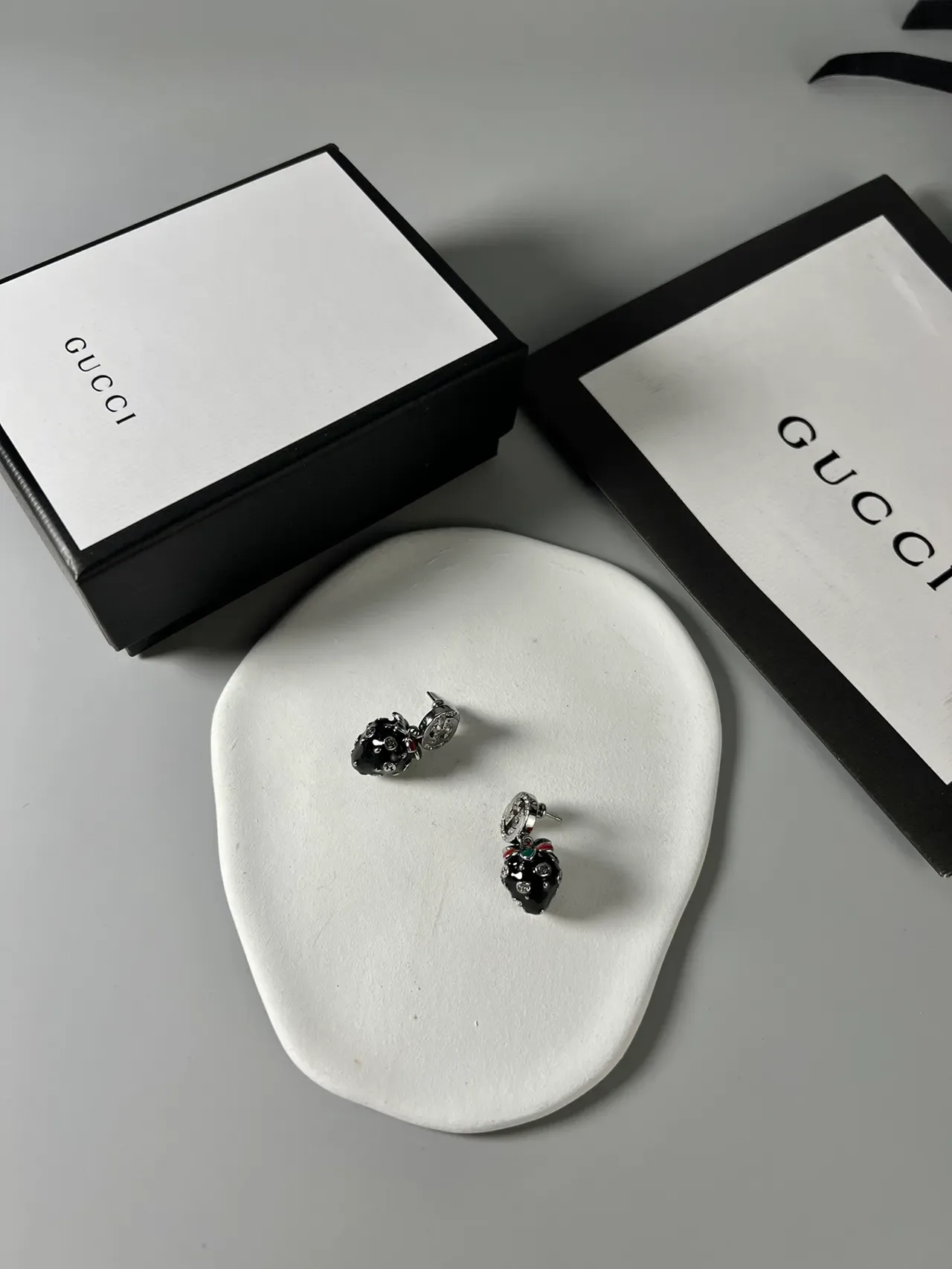 Gucci Double G Strawberry Enamel Crystal Earrings 5