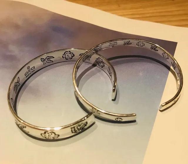 Gucci Engraved Floral Butterfly Open Bangle Bracelets 2