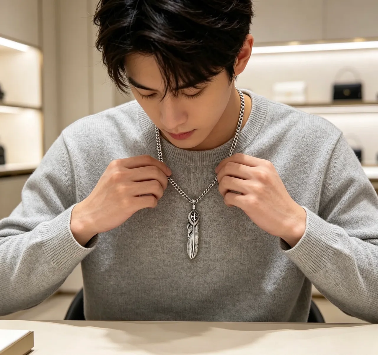 Gucci Feather Silver Pendant Necklace 5