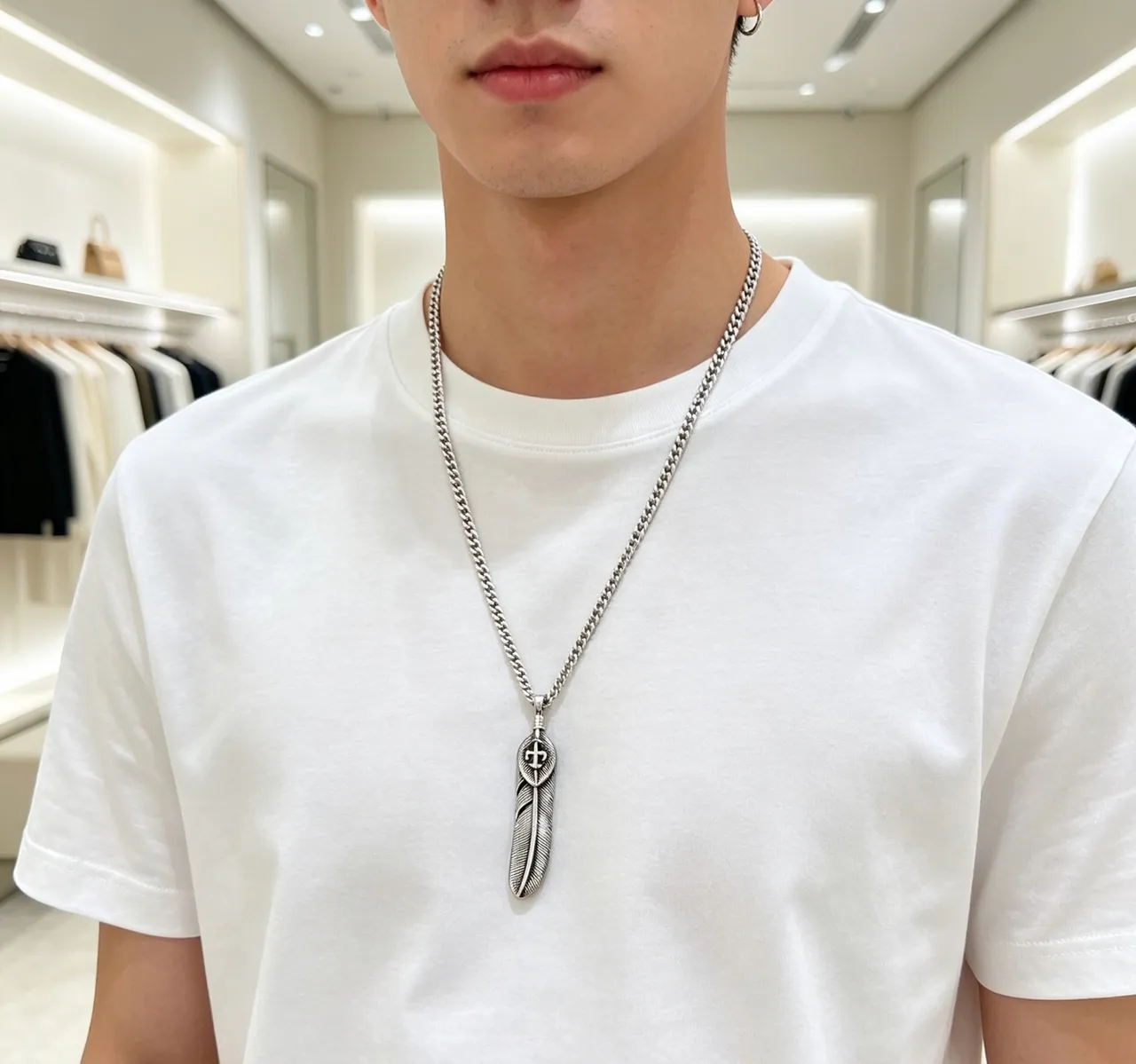 Gucci Feather Silver Pendant Necklace 7