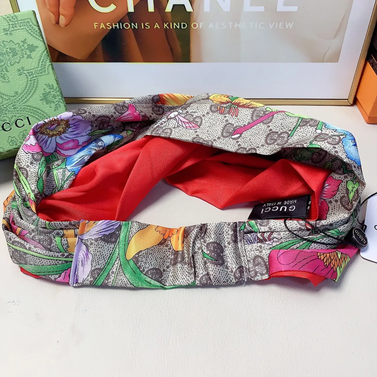 Gucci Floral Print GG Monogram Silk Scarf 2