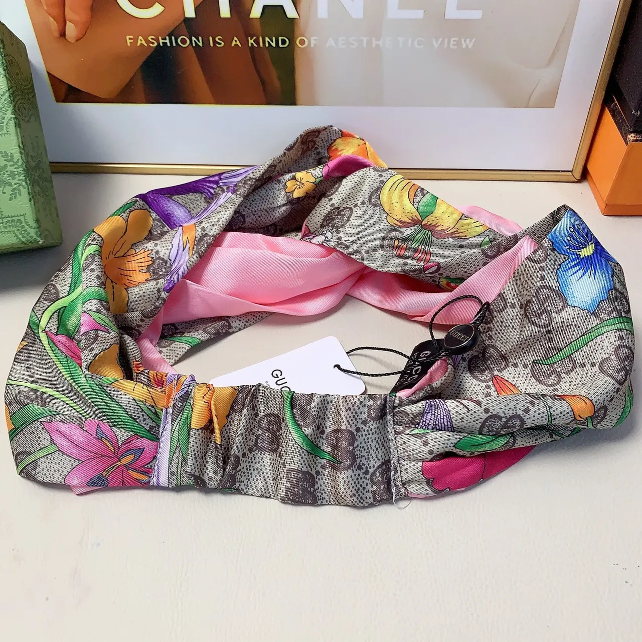 Gucci Floral Print GG Monogram Silk Scarf 8
