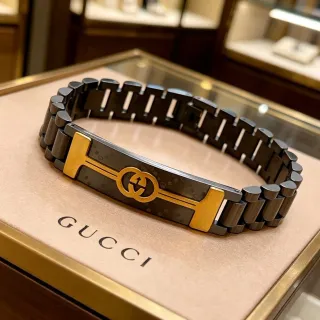 Gucci G-Link Pulsera de metal negra y dorada