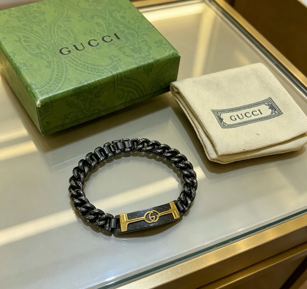 Gucci G-Link Bracelet Black and Gold Metal Bracelet 6
