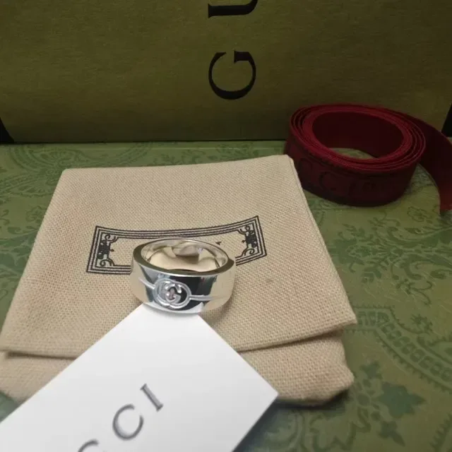 Gucci GG Interlocking Logo Silver-Tone Stackable Rings 2