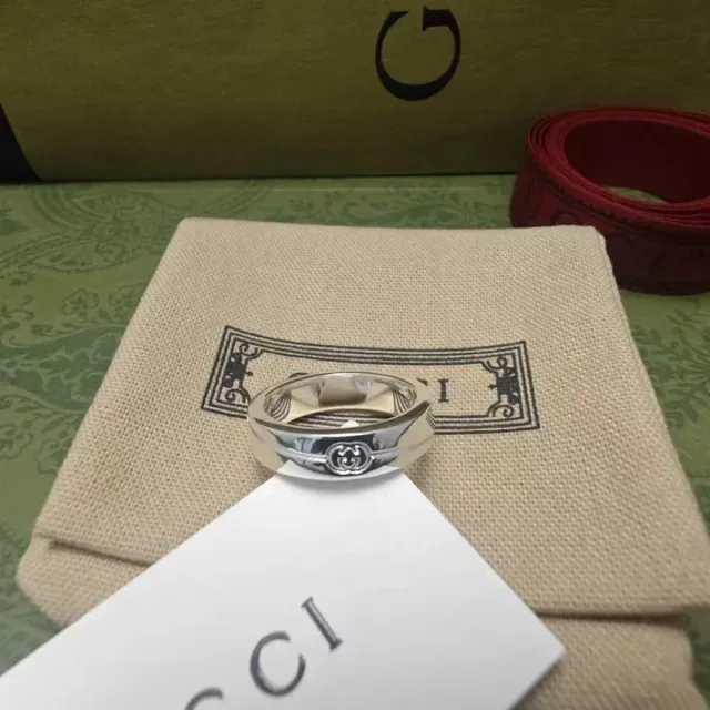 Gucci GG Interlocking Logo Silver-Tone Stackable Rings 3